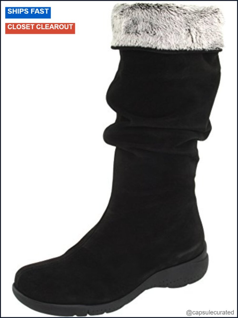 Waterproof Suede Slouch Boot Mid-Calf Pull-On